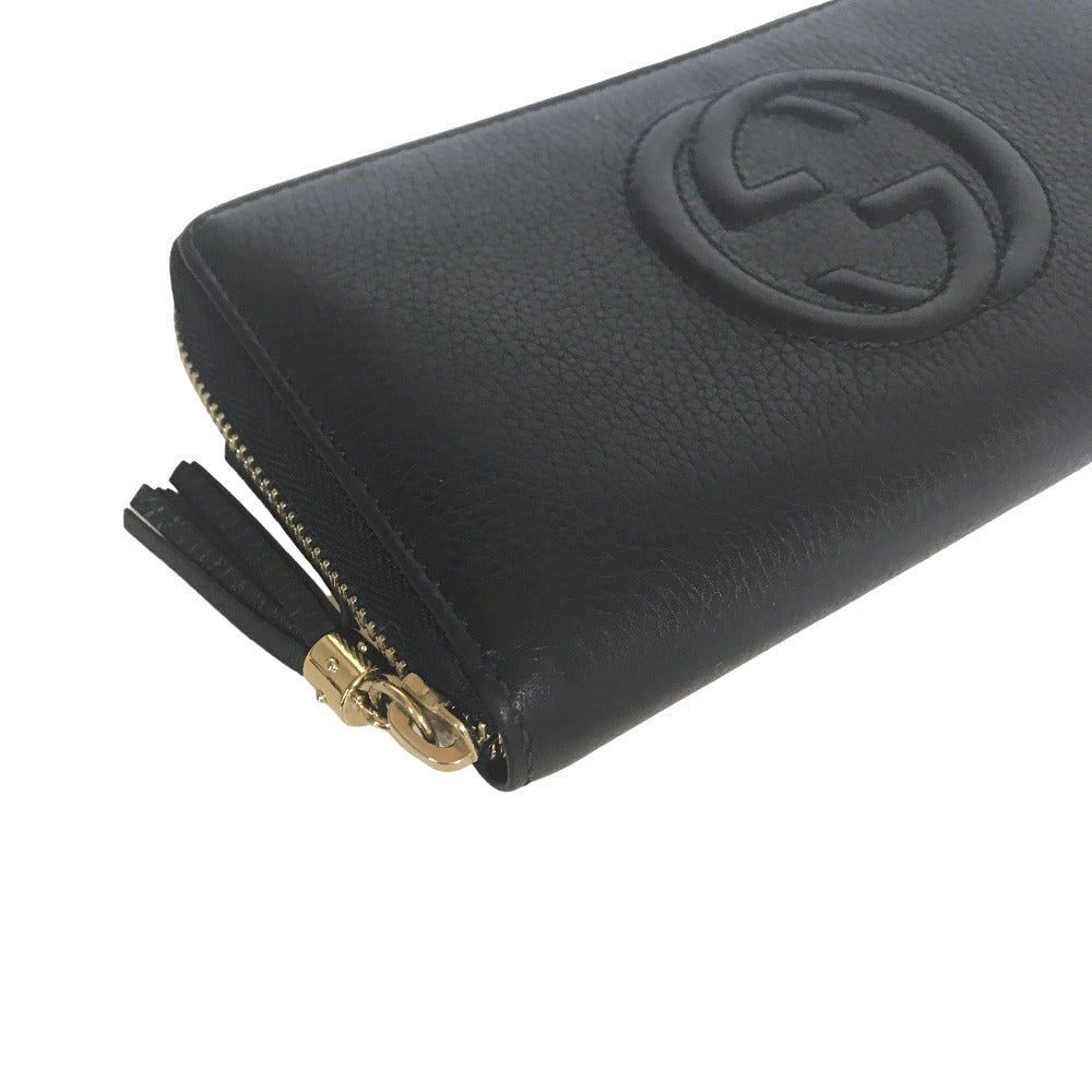 GUCCI Long Wallet Purse 80804 0416 leather black Round zip Soho Interlocking Women Secondhand