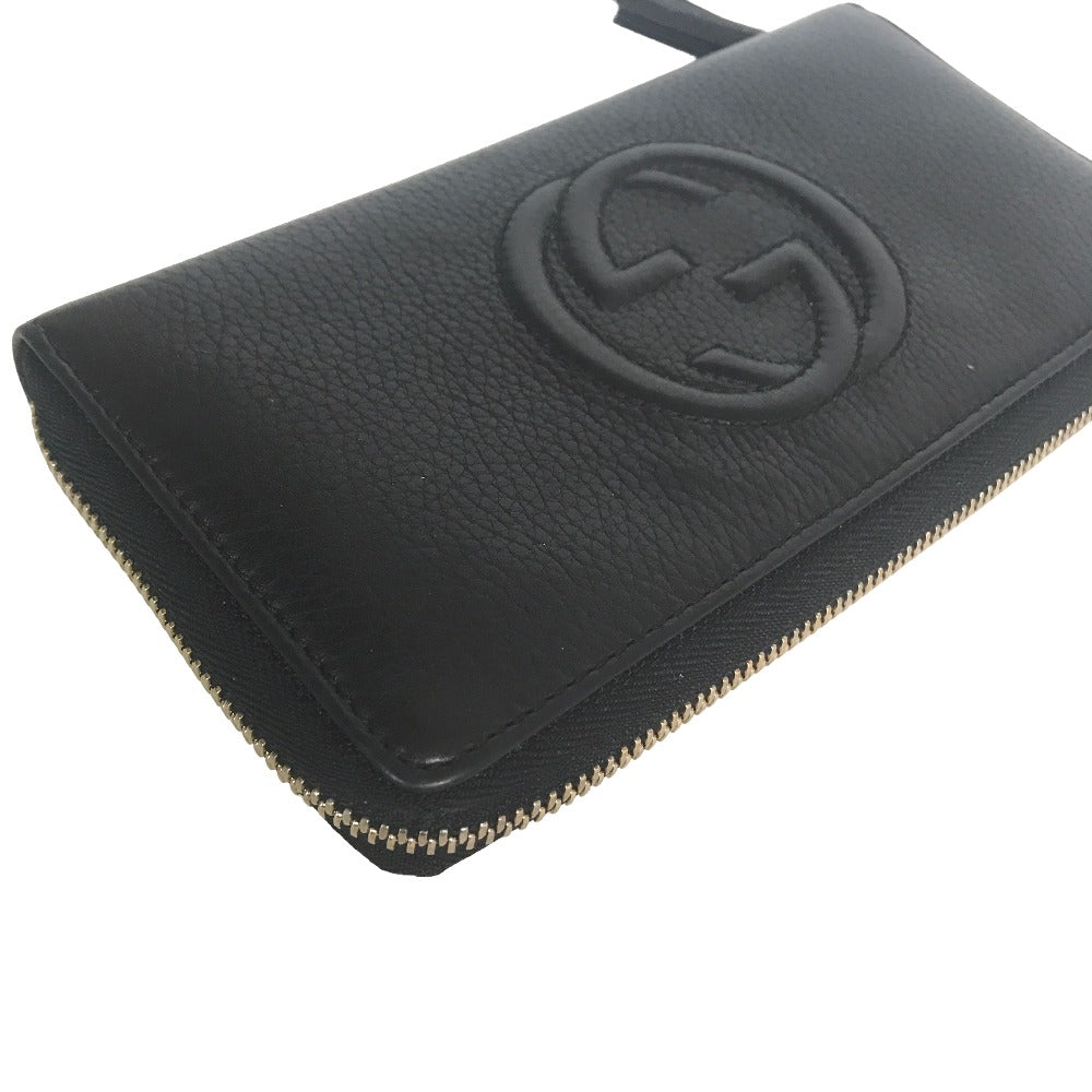 GUCCI Long Wallet Purse 80804 0416 leather black Round zip Soho Interlocking Women Secondhand
