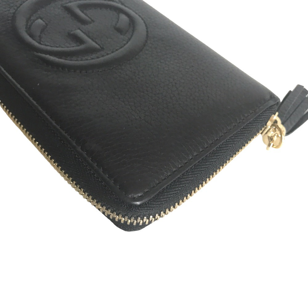 GUCCI Long Wallet Purse 80804 0416 leather black Round zip Soho Interlocking Women Secondhand