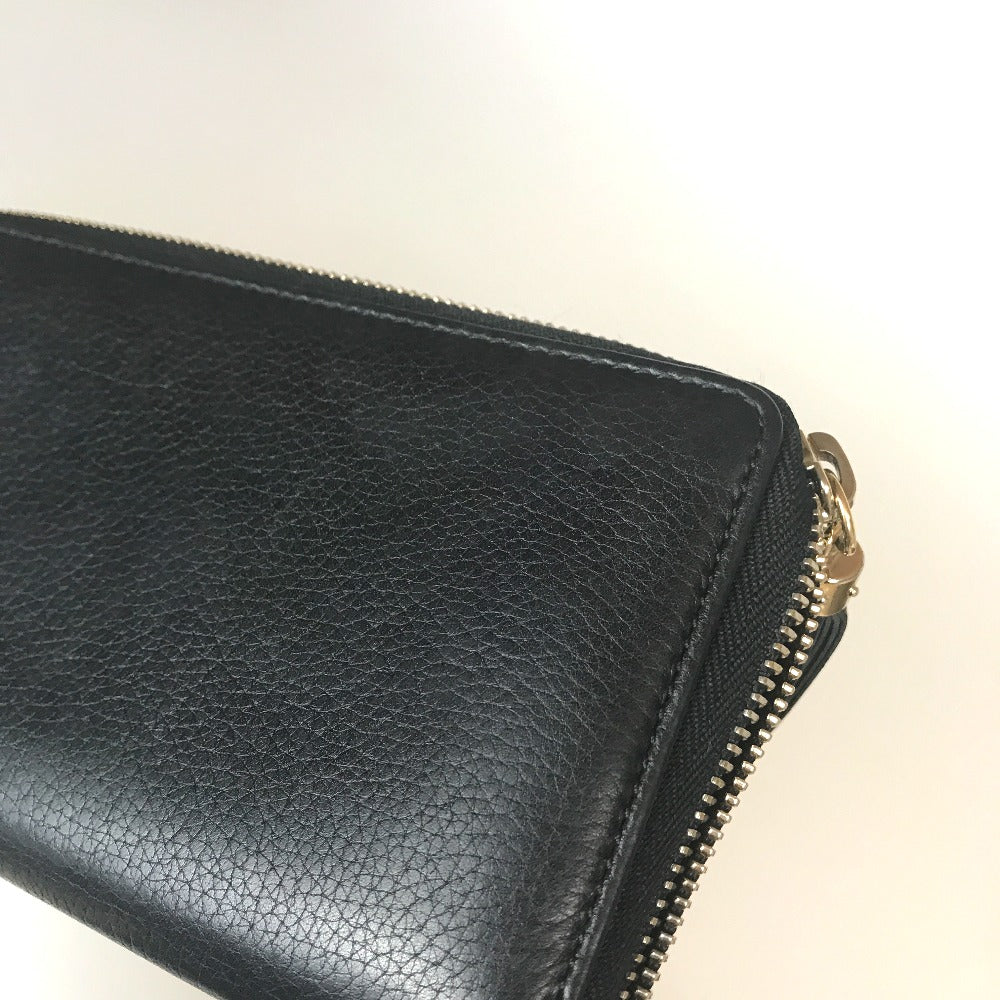 GUCCI Long Wallet Purse 80804 0416 leather black Round zip Soho Interlocking Women Secondhand