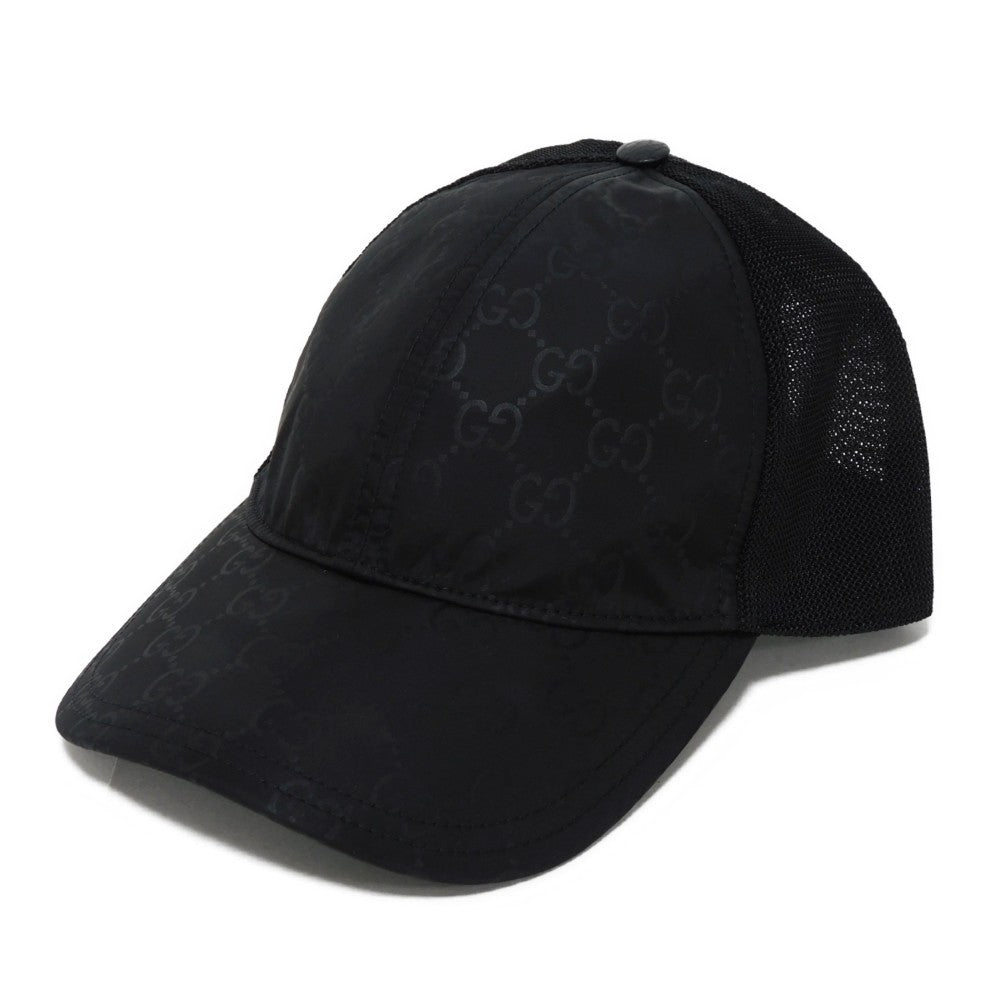 GUCCI cap 510950 4HD47 1000 GG nylon canvas x calf leather black GG nylon Baseball cap M