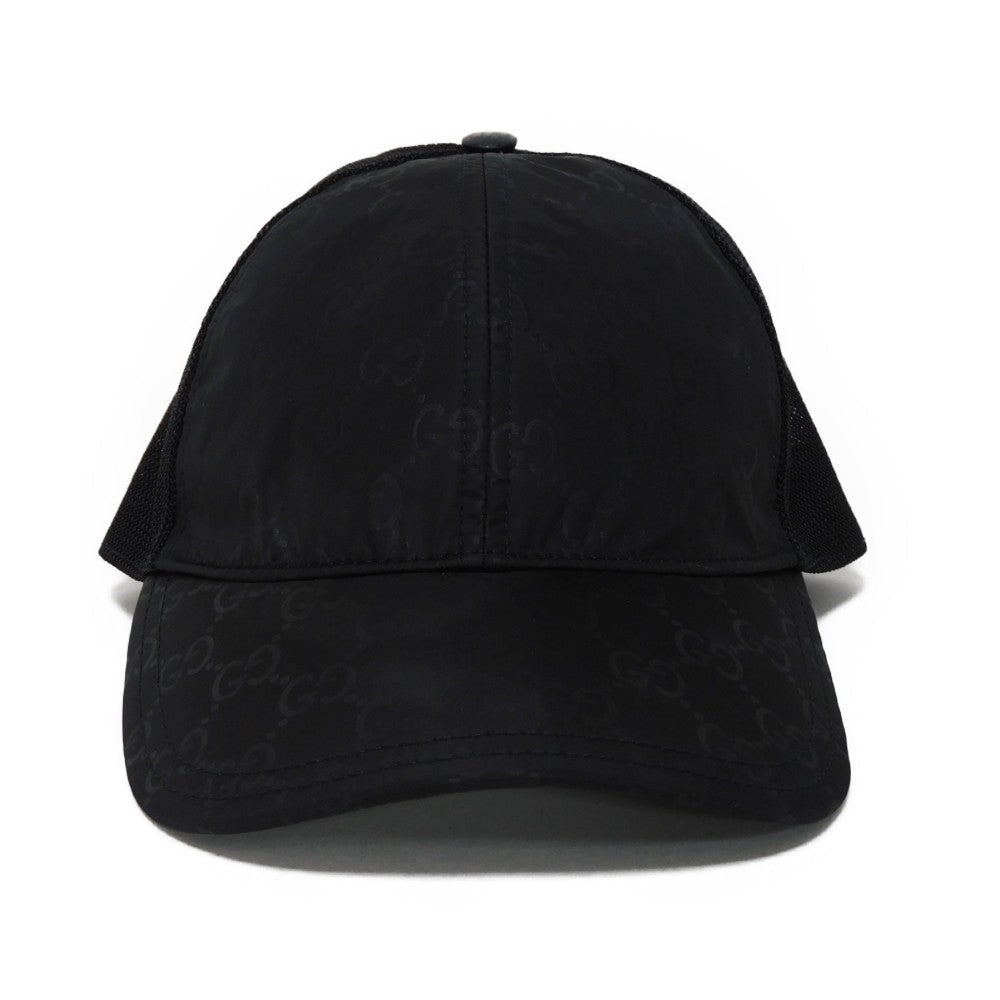 GUCCI cap 510950 4HD47 1000 GG nylon canvas x calf leather black GG nylon Baseball cap M
