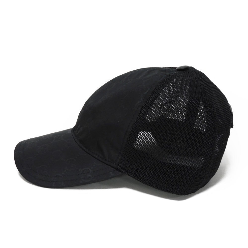 GUCCI cap 510950 4HD47 1000 GG nylon canvas x calf leather black GG nylon Baseball cap M