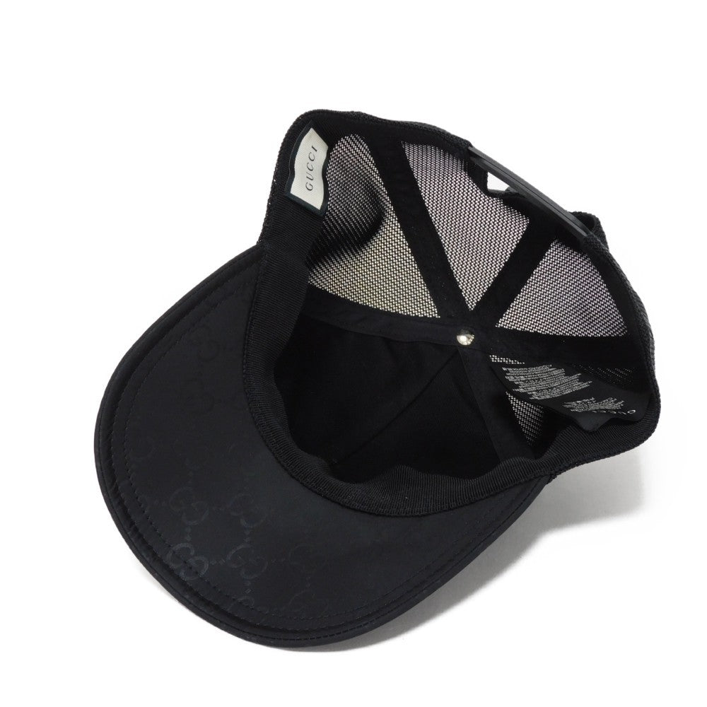 GUCCI cap 510950 4HD47 1000 GG nylon canvas x calf leather black GG nylon Baseball cap M