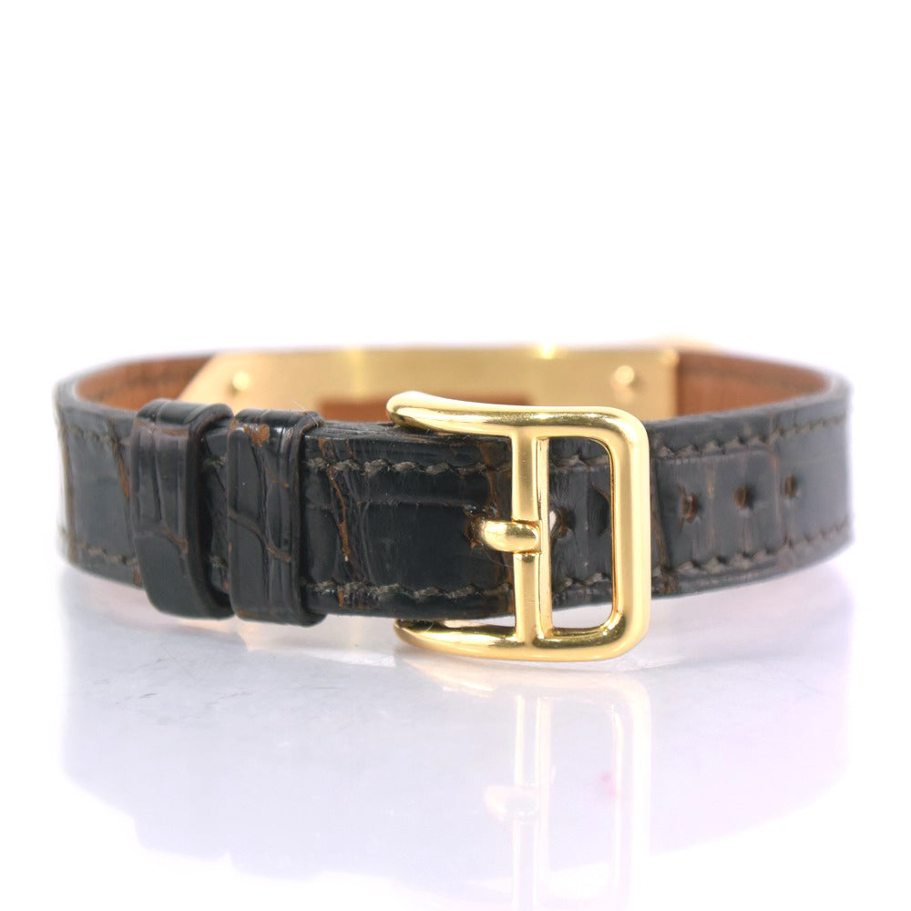 HERMES Watches Quartz Leather, Plated Gold black Kelly watch gold dial Women Used