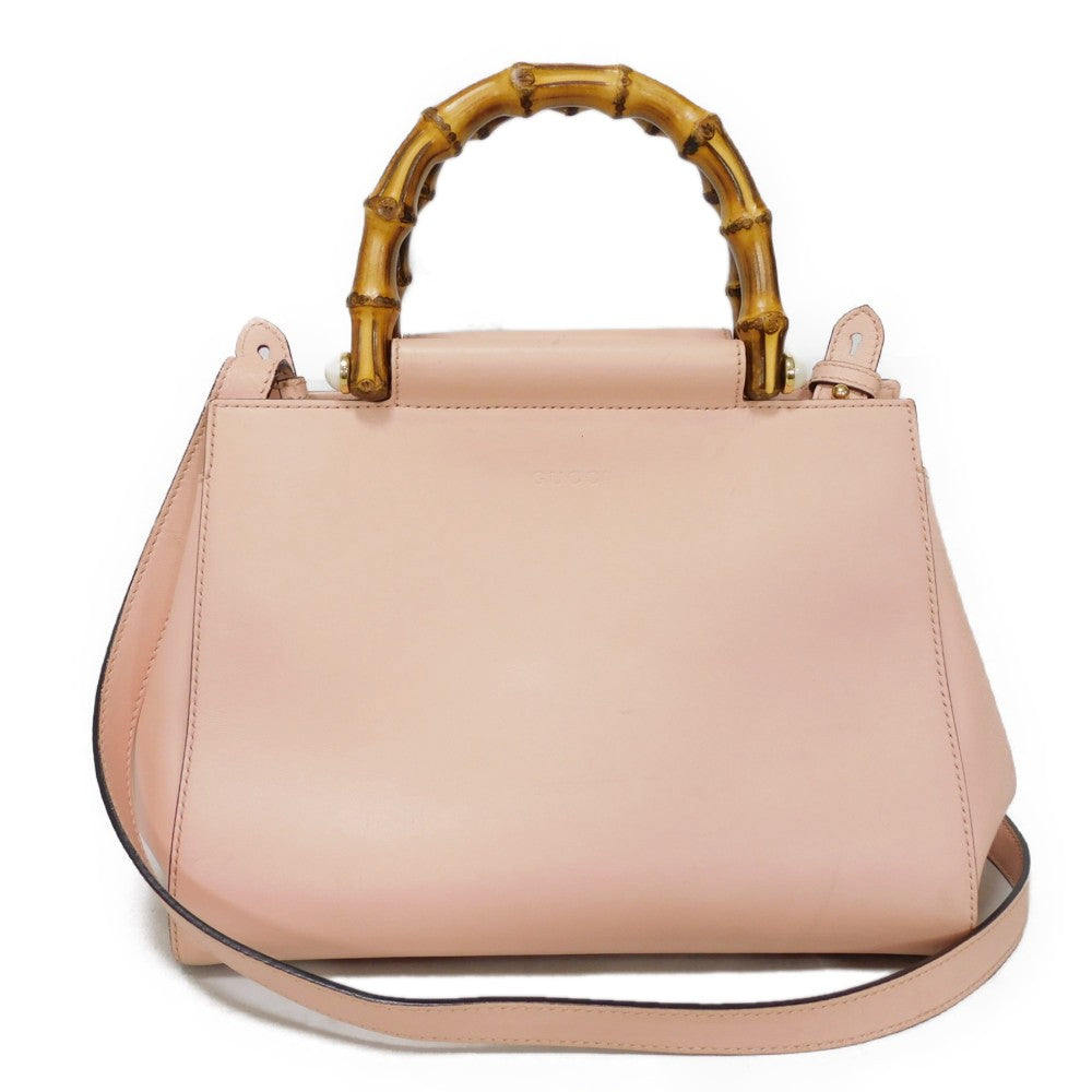 GUCCI Handbag 453767 DVU0G 5909 Smooth Calfskin Leather Light pink Bamboo Faux Pearl Nimfair Small