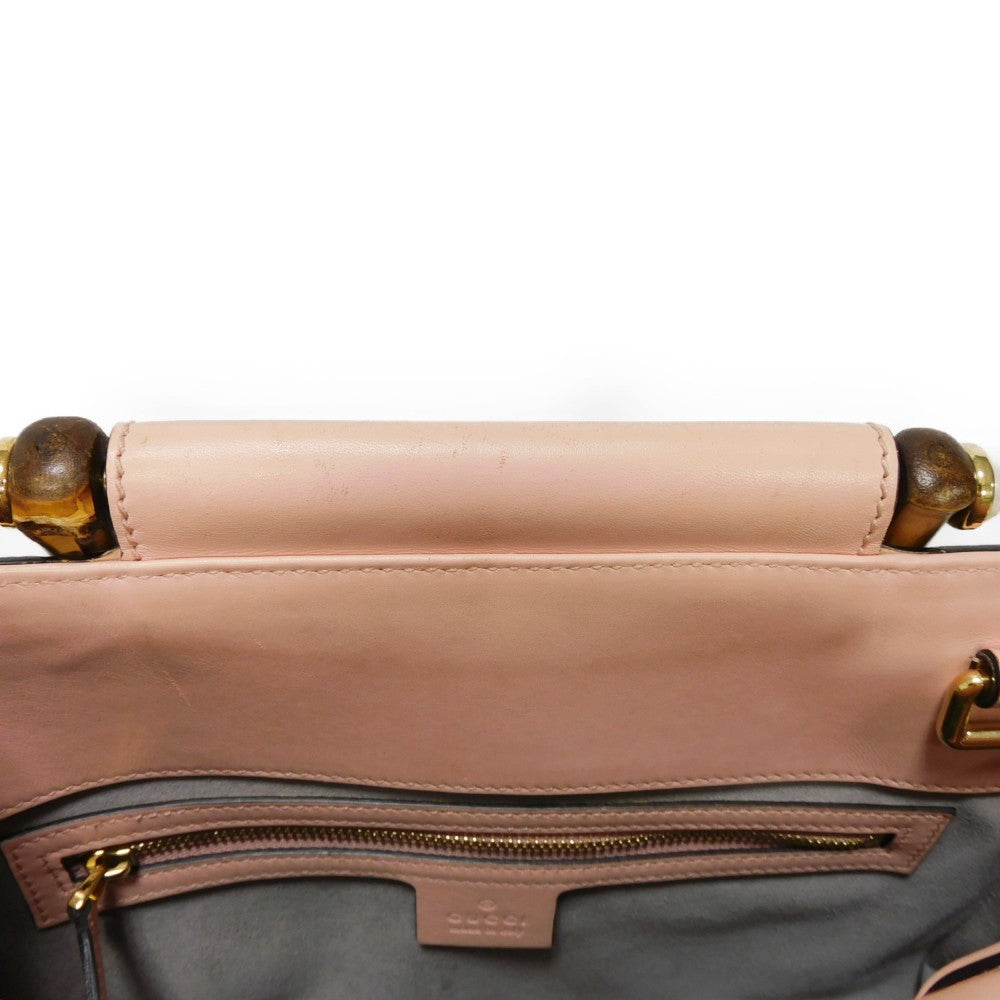 GUCCI Handbag 453767 DVU0G 5909 Smooth Calfskin Leather Light pink Bamboo Faux Pearl Nimfair Small