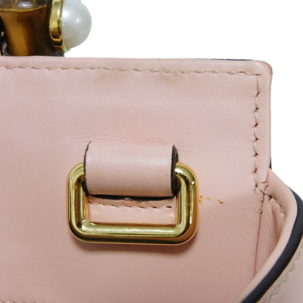 GUCCI Handbag 453767 DVU0G 5909 Smooth Calfskin Leather Light pink Bamboo Faux Pearl Nimfair Small