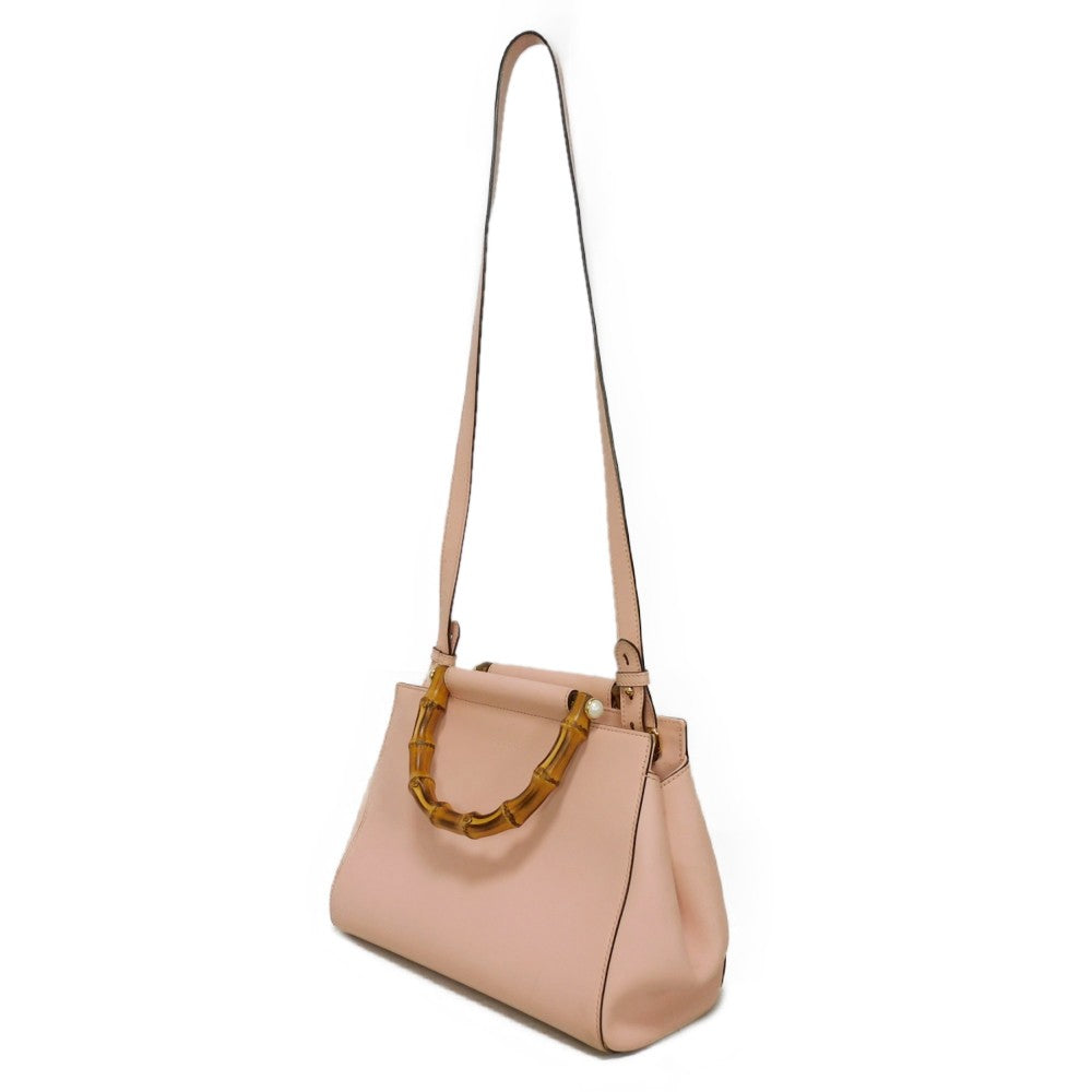 GUCCI Handbag 453767 DVU0G 5909 Smooth Calfskin Leather Light pink Bamboo Faux Pearl Nimfair Small