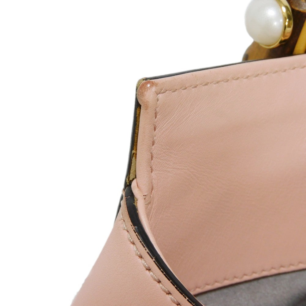 GUCCI Handbag 453767 DVU0G 5909 Smooth Calfskin Leather Light pink Bamboo Faux Pearl Nimfair Small