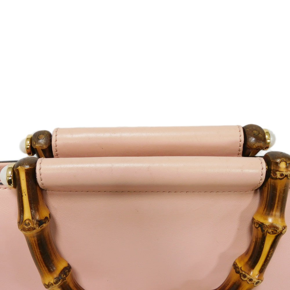 GUCCI Handbag 453767 DVU0G 5909 Smooth Calfskin Leather Light pink Bamboo Faux Pearl Nimfair Small