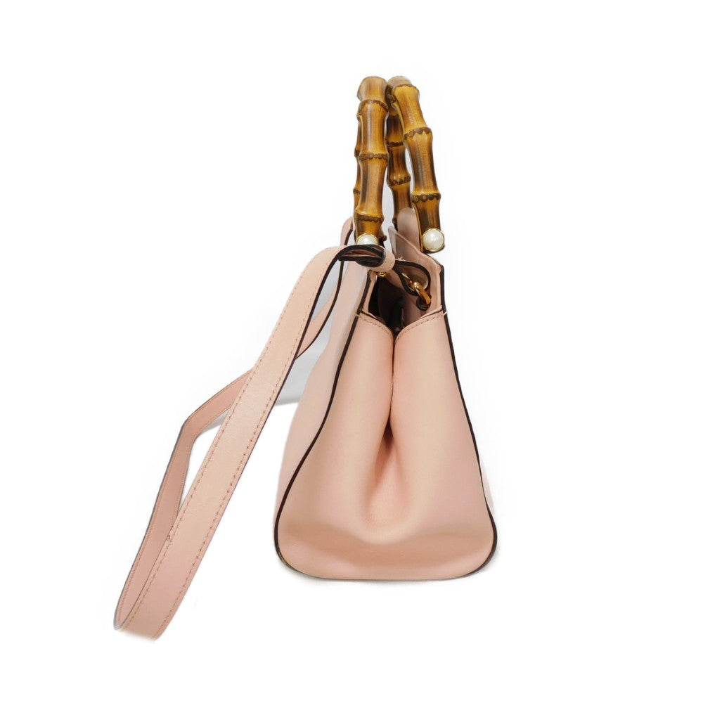GUCCI Handbag 453767 DVU0G 5909 Smooth Calfskin Leather Light pink Bamboo Faux Pearl Nimfair Small