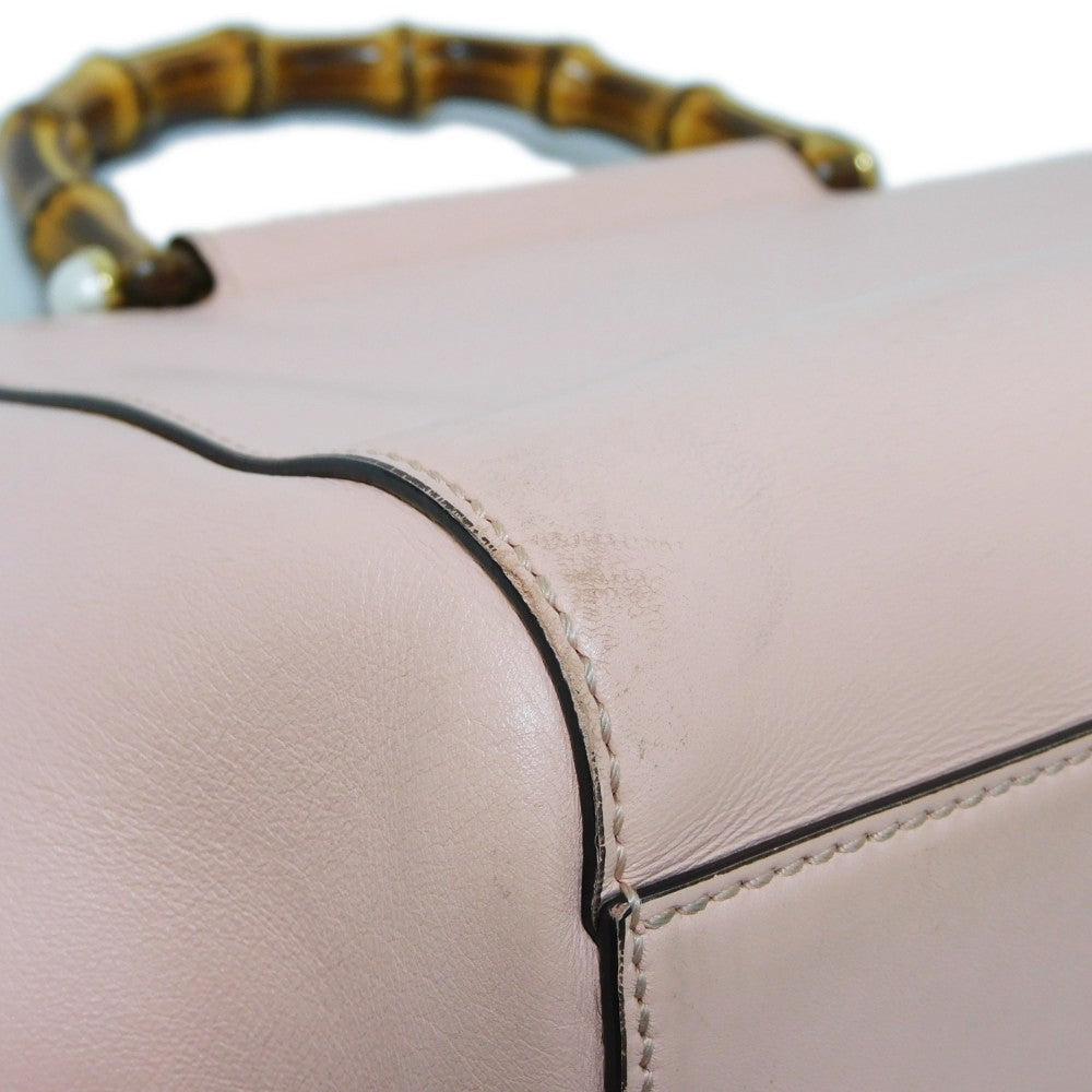 GUCCI Handbag 453767 DVU0G 5909 Smooth Calfskin Leather Light pink Bamboo Faux Pearl Nimfair Small
