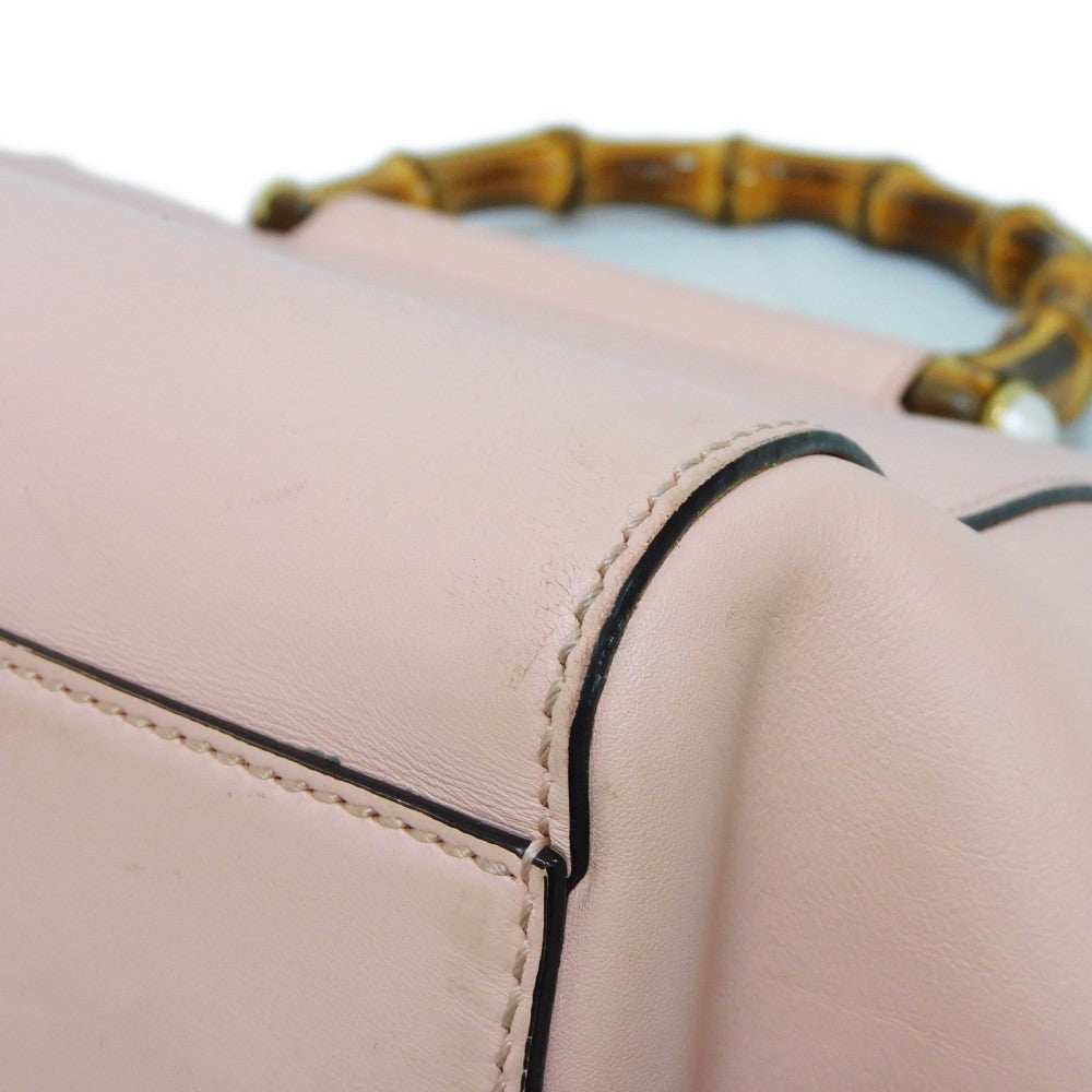 GUCCI Handbag 453767 DVU0G 5909 Smooth Calfskin Leather Light pink Bamboo Faux Pearl Nimfair Small