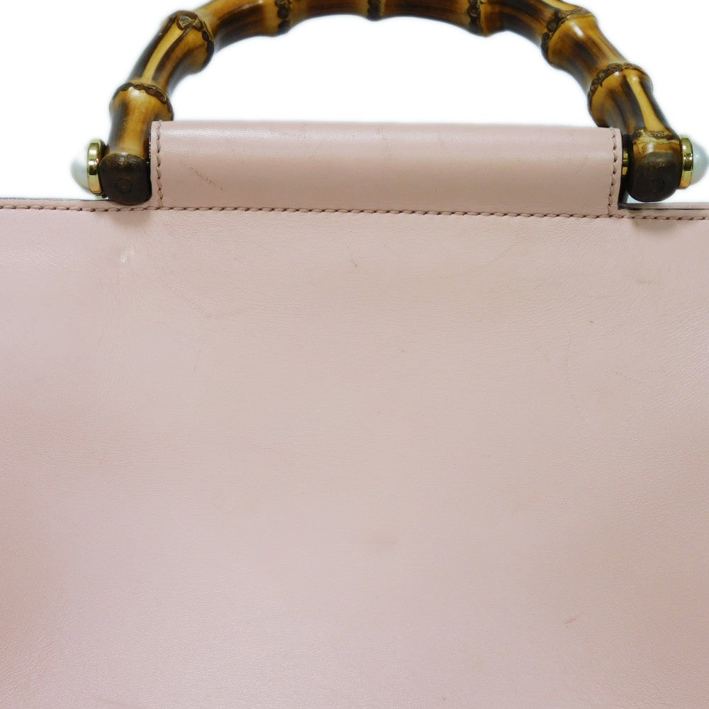 GUCCI Handbag 453767 DVU0G 5909 Smooth Calfskin Leather Light pink Bamboo Faux Pearl Nimfair Small