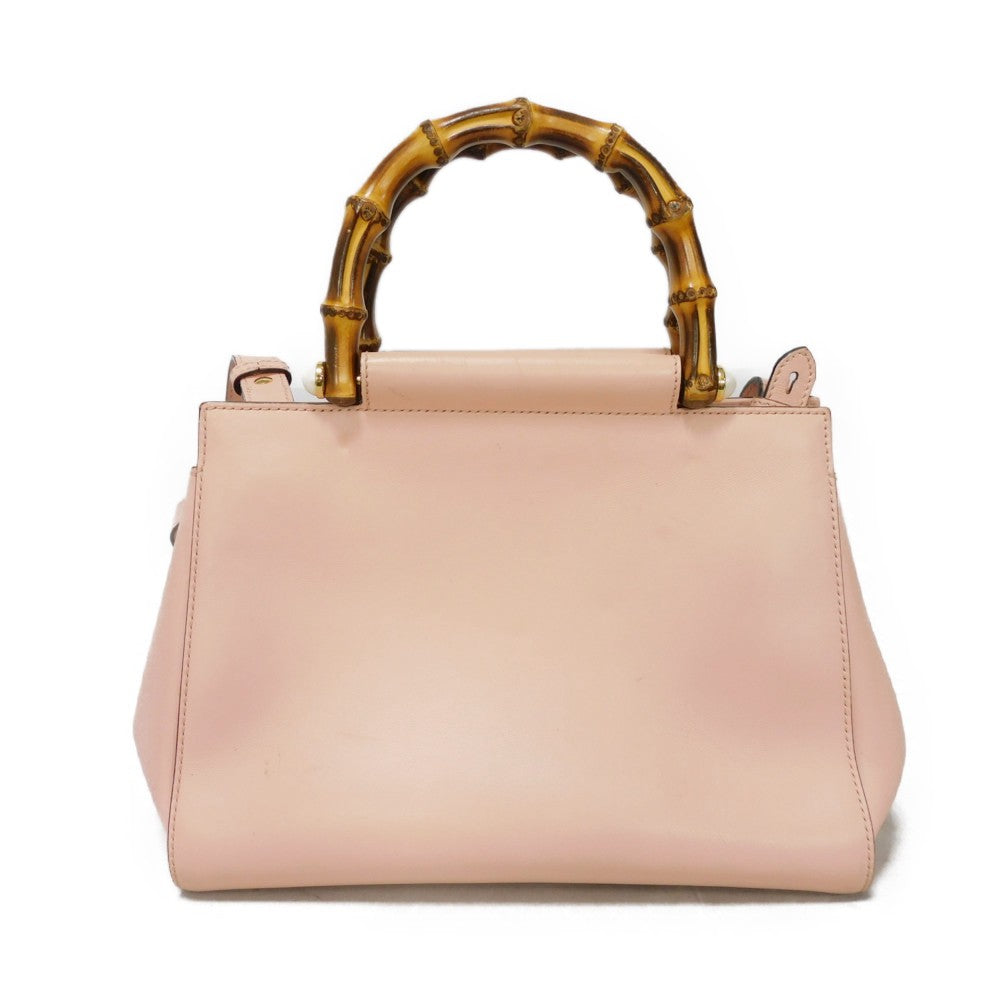 GUCCI Handbag 453767 DVU0G 5909 Smooth Calfskin Leather Light pink Bamboo Faux Pearl Nimfair Small