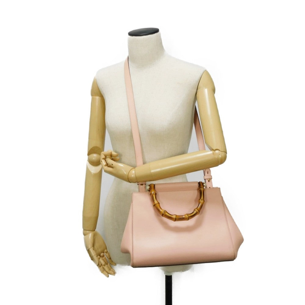GUCCI Handbag 453767 DVU0G 5909 Smooth Calfskin Leather Light pink Bamboo Faux Pearl Nimfair Small
