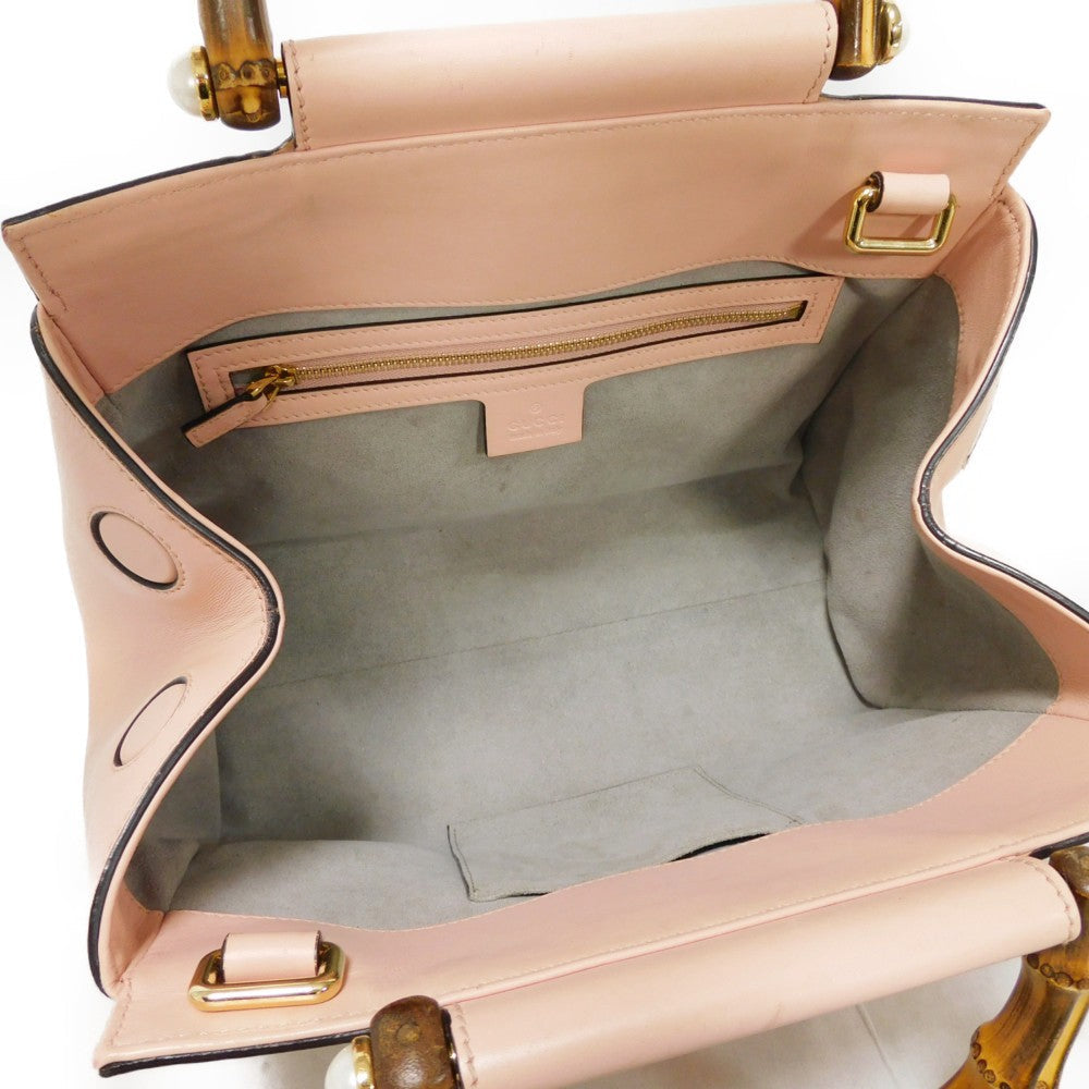 GUCCI Handbag 453767 DVU0G 5909 Smooth Calfskin Leather Light pink Bamboo Faux Pearl Nimfair Small