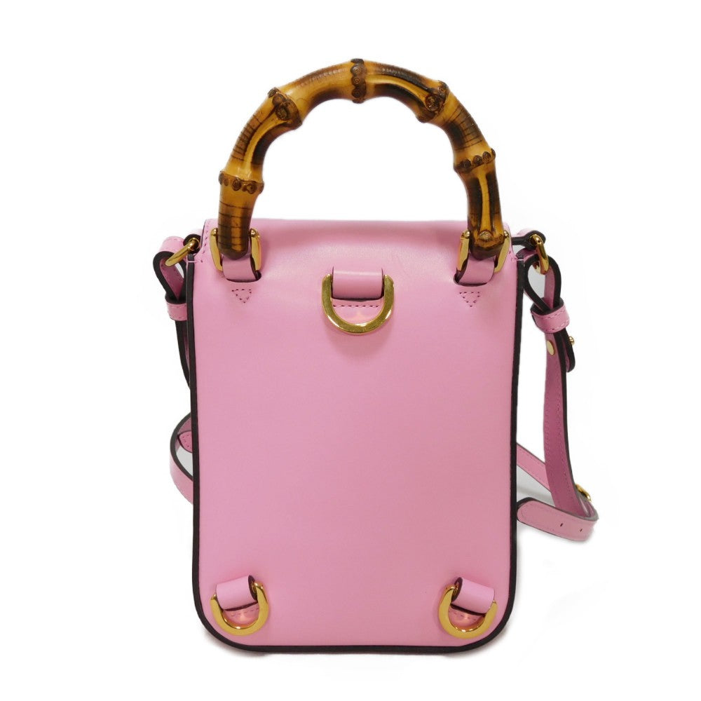 GUCCI Handbag 702106 UZY0T 5814 Smooth Calfskin Leather pink Bamboo Mini Shoulder Bag
