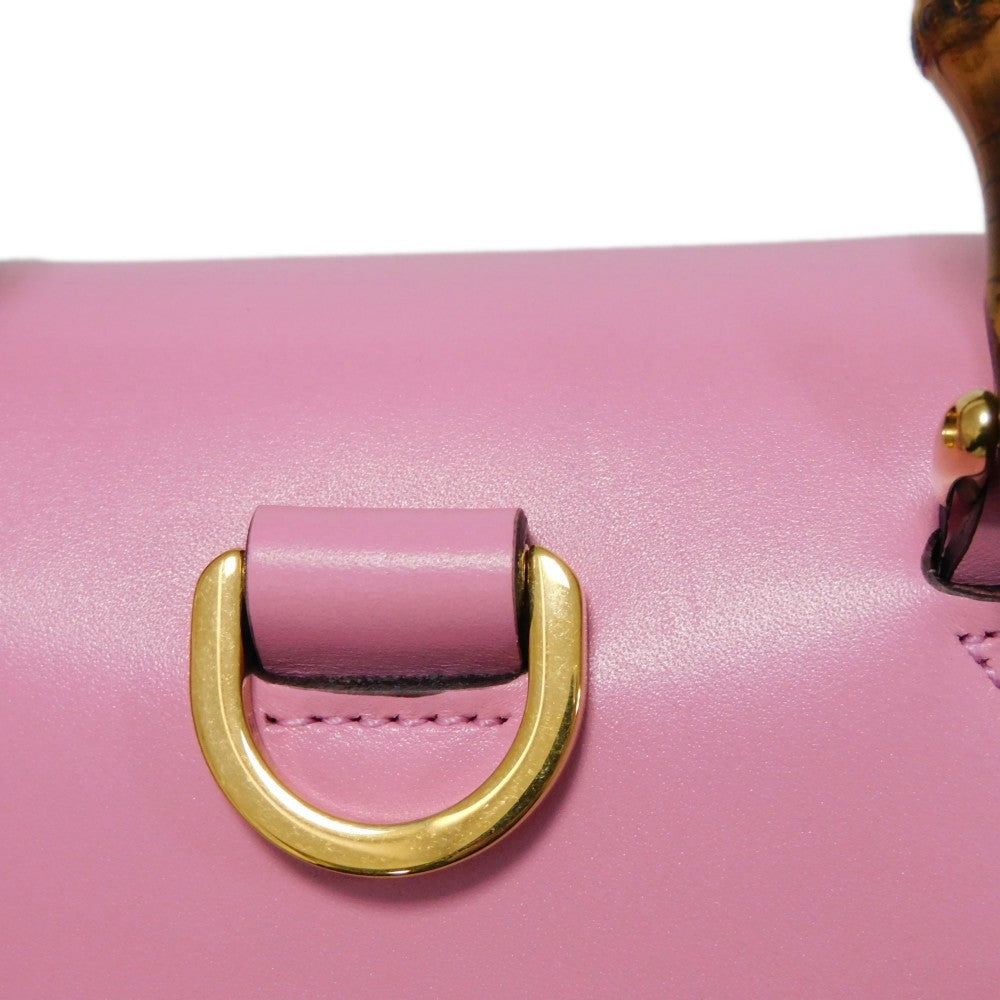 GUCCI Handbag 702106 UZY0T 5814 Smooth Calfskin Leather pink Bamboo Mini Shoulder Bag