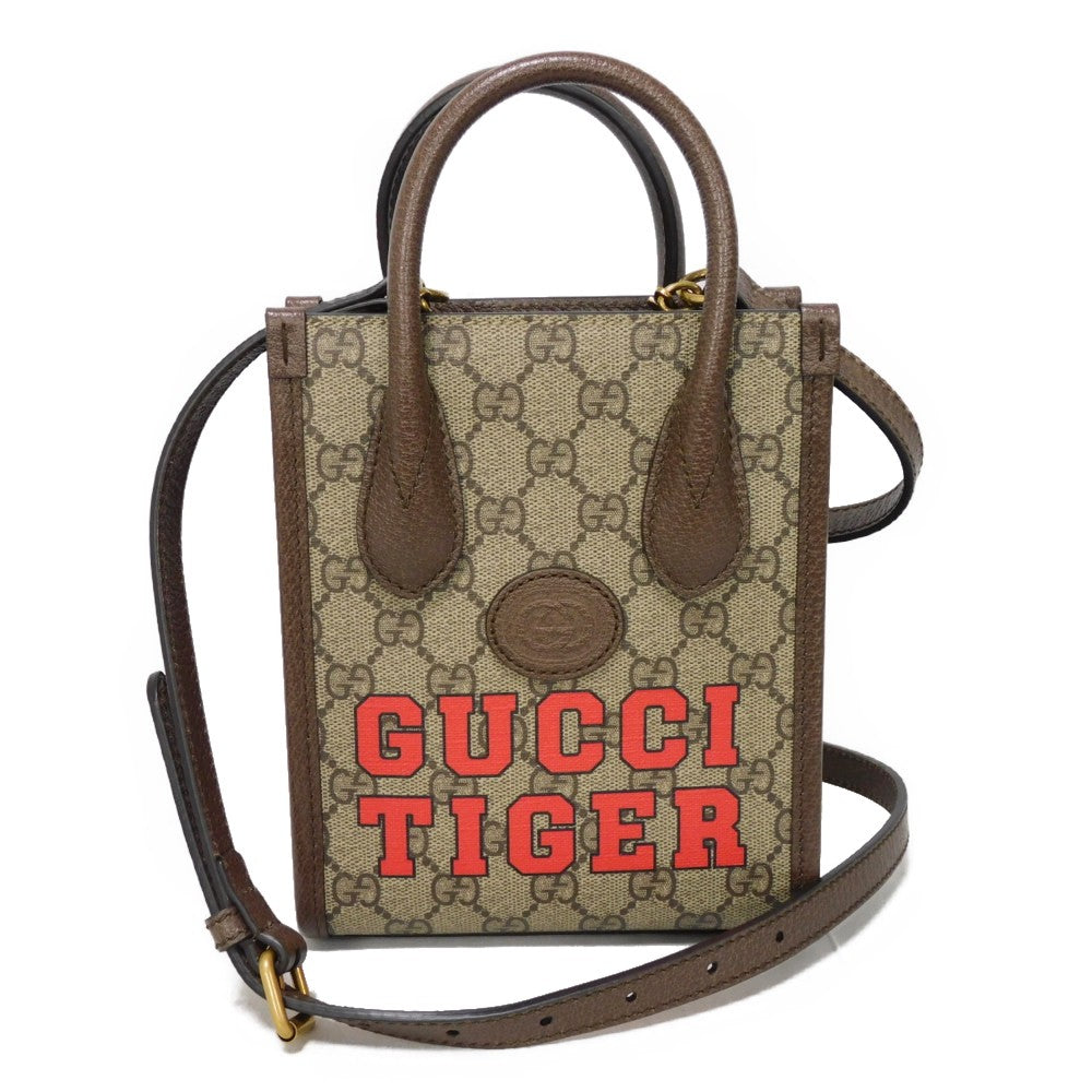 GUCCI Tote Bag 671623 US7EC 9396 GG Supreme canvas (polyurethane processing) x Calfskin leather beige GG Supreme Tiger GG Mini Tote