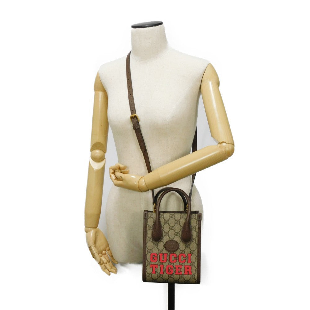 GUCCI Tote Bag 671623 US7EC 9396 GG Supreme canvas (polyurethane processing) x Calfskin leather beige GG Supreme Tiger GG Mini Tote
