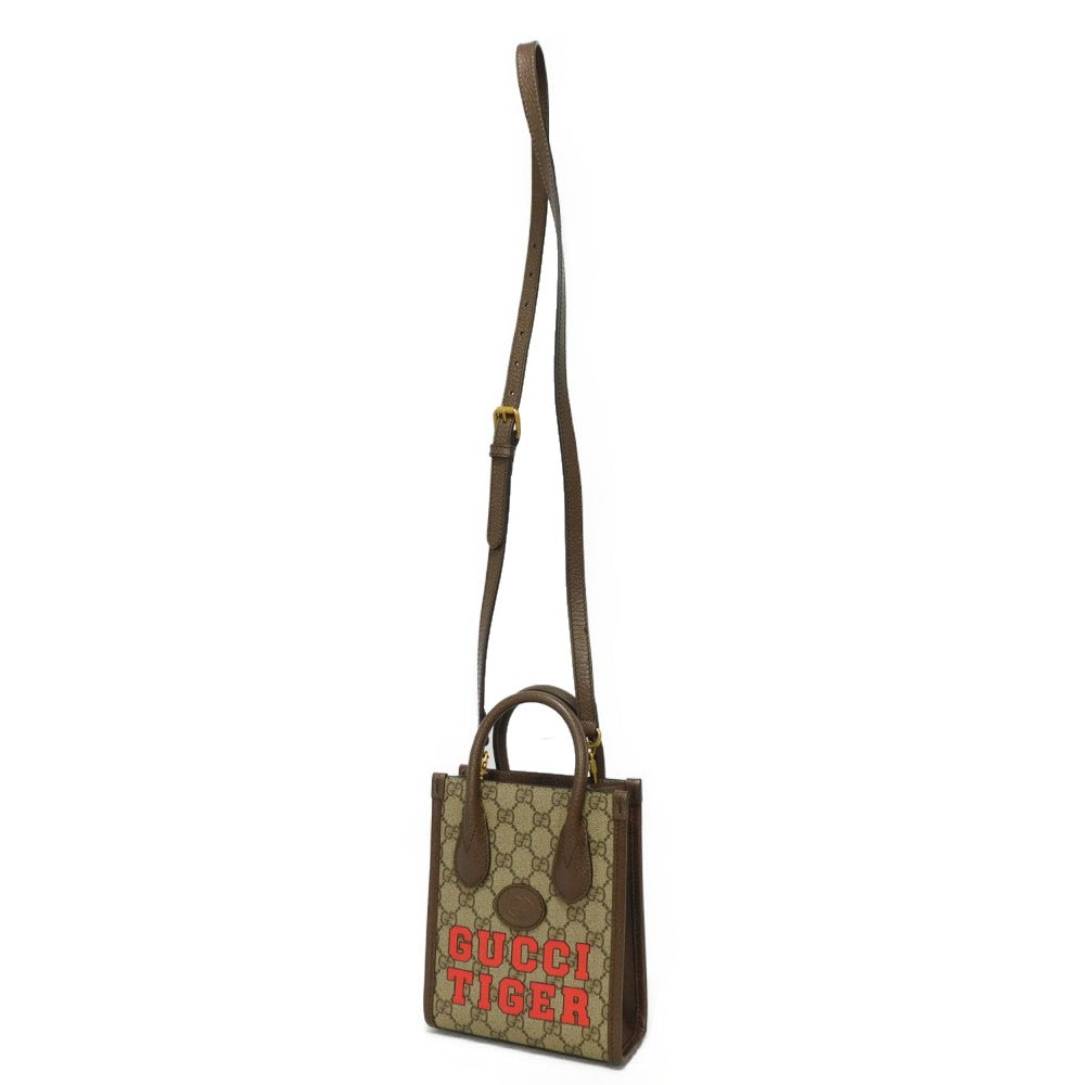 GUCCI Tote Bag 671623 US7EC 9396 GG Supreme canvas (polyurethane processing) x Calfskin leather beige GG Supreme Tiger GG Mini Tote