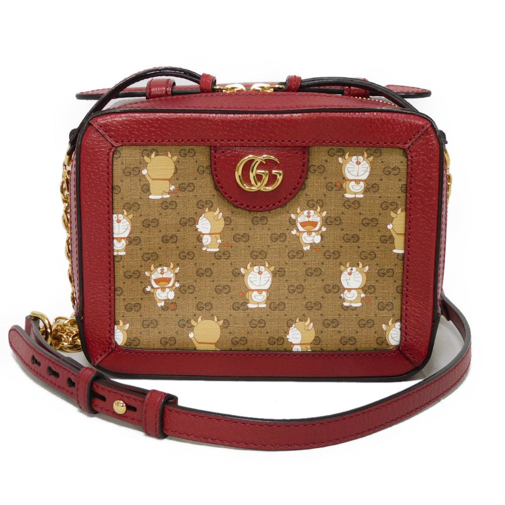 GUCCI Shoulder Bag 655596 2TVAG 9795 GG Mini Supreme canvas and calf leather Brown x red Mini GG Supreme ChainShoulder bag
