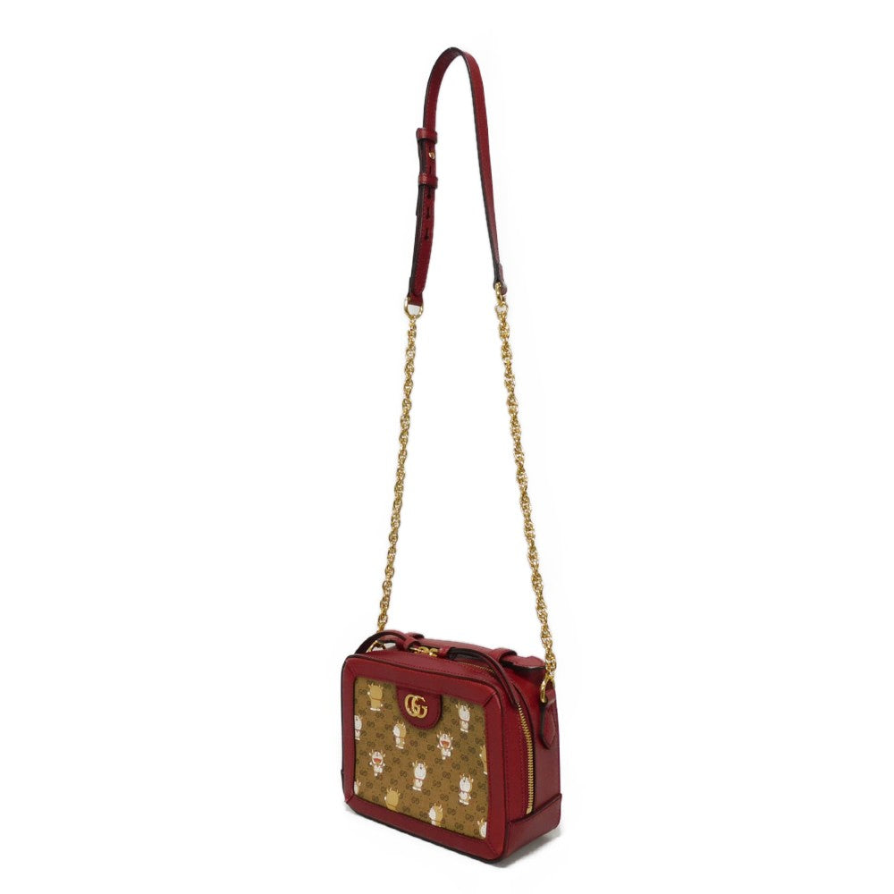 GUCCI Shoulder Bag 655596 2TVAG 9795 GG Mini Supreme canvas and calf leather Brown x red Mini GG Supreme ChainShoulder bag