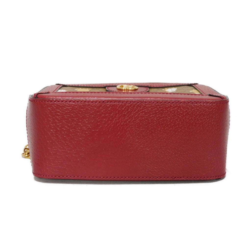 GUCCI Shoulder Bag 655596 2TVAG 9795 GG Mini Supreme canvas and calf leather Brown x red Mini GG Supreme ChainShoulder bag