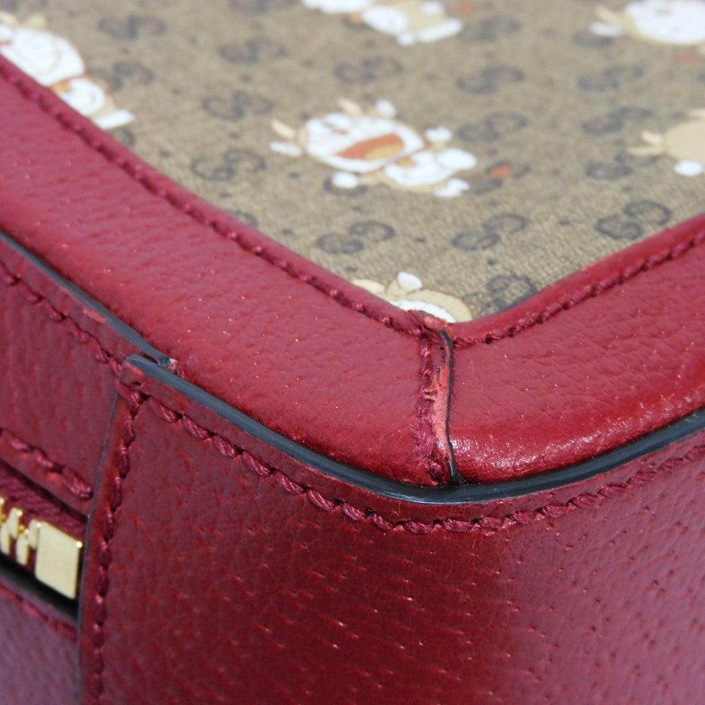 GUCCI Shoulder Bag 655596 2TVAG 9795 GG Mini Supreme canvas and calf leather Brown x red Mini GG Supreme ChainShoulder bag