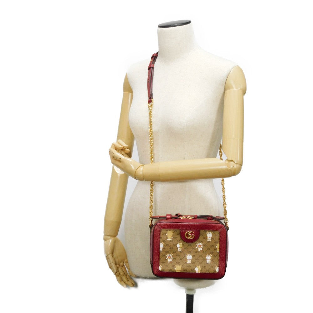 GUCCI Shoulder Bag 655596 2TVAG 9795 GG Mini Supreme canvas and calf leather Brown x red Mini GG Supreme ChainShoulder bag