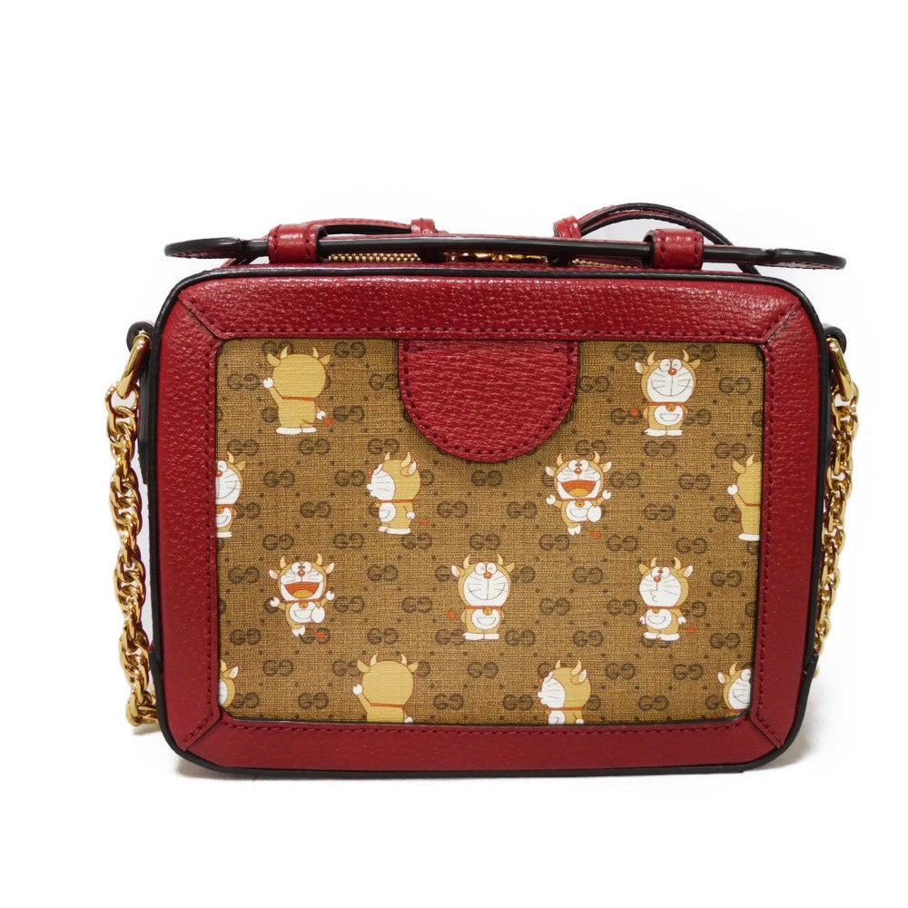 GUCCI Shoulder Bag 655596 2TVAG 9795 GG Mini Supreme canvas and calf leather Brown x red Mini GG Supreme ChainShoulder bag