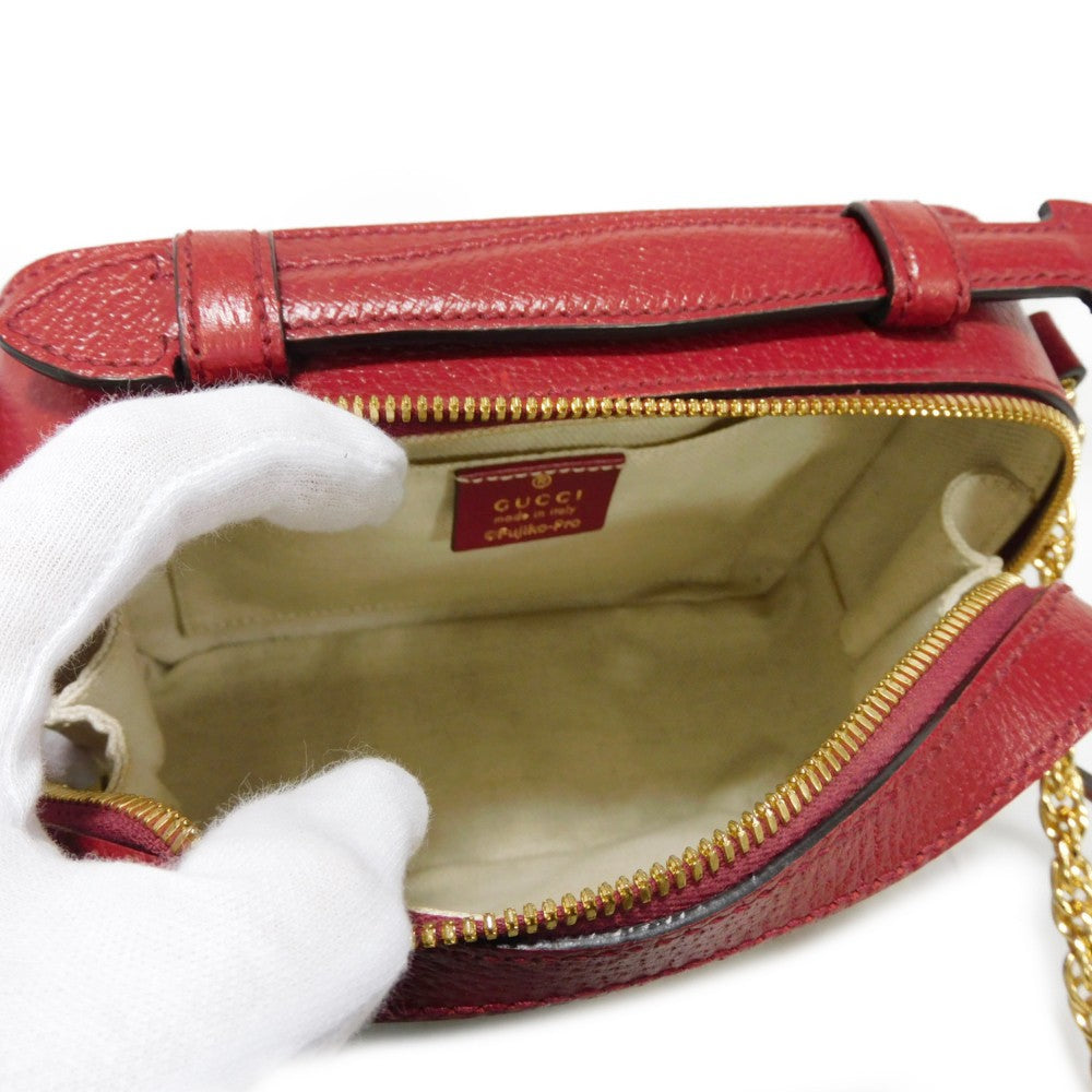 GUCCI Shoulder Bag 655596 2TVAG 9795 GG Mini Supreme canvas and calf leather Brown x red Mini GG Supreme ChainShoulder bag