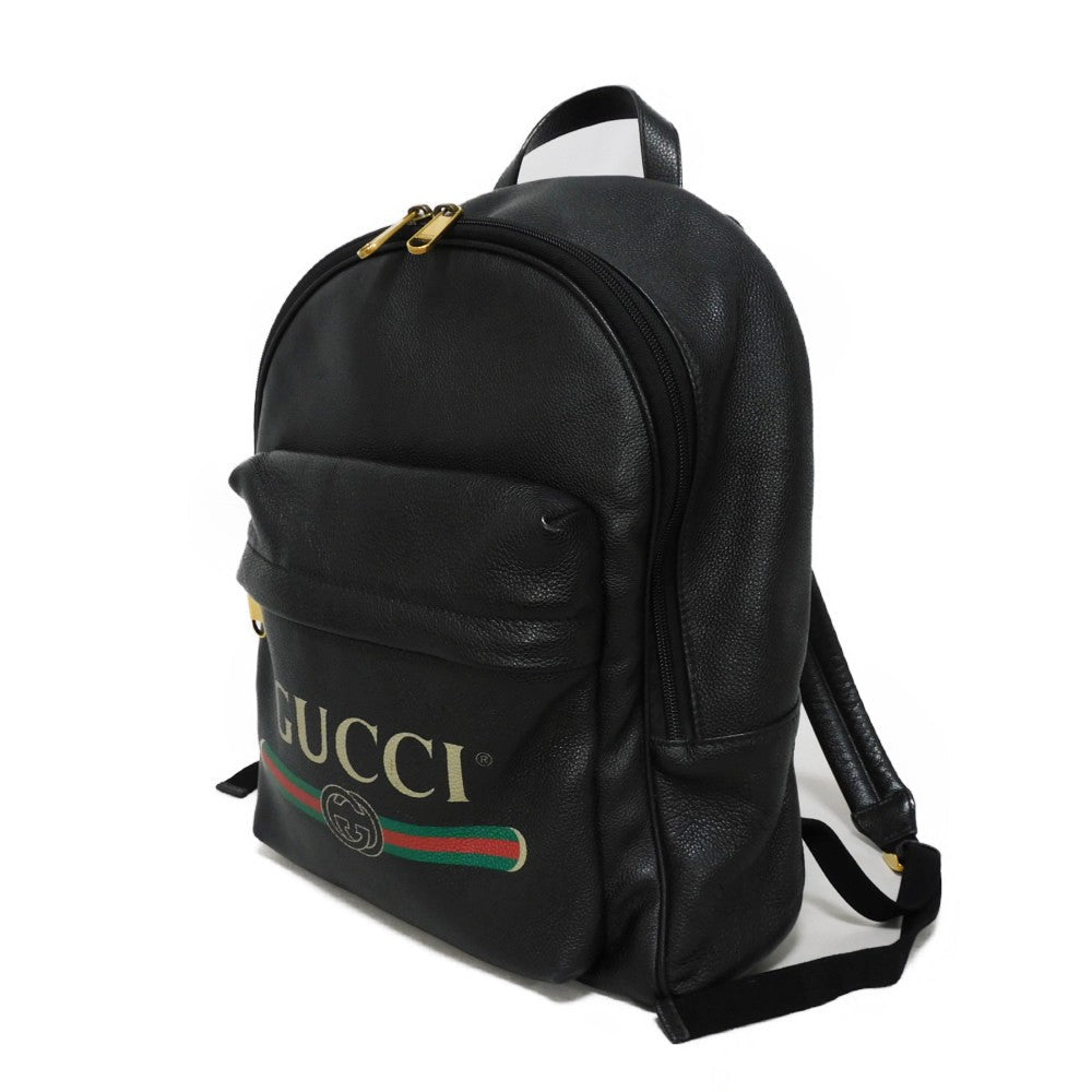 GUCCI Backpack 547834 0Y2BT 8163 Texture leather (embossed) Black x green x red Interlocking G Vintage logo print daypack