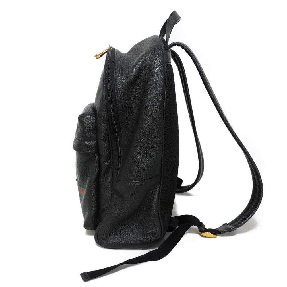 GUCCI Backpack 547834 0Y2BT 8163 Texture leather (embossed) Black x green x red Interlocking G Vintage logo print daypack