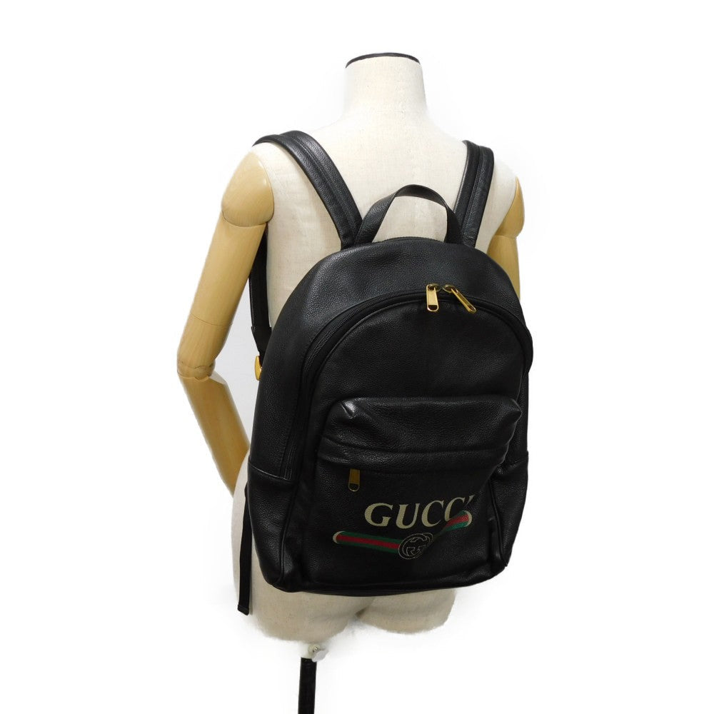 GUCCI Backpack 547834 0Y2BT 8163 Texture leather (embossed) Black x green x red Interlocking G Vintage logo print daypack