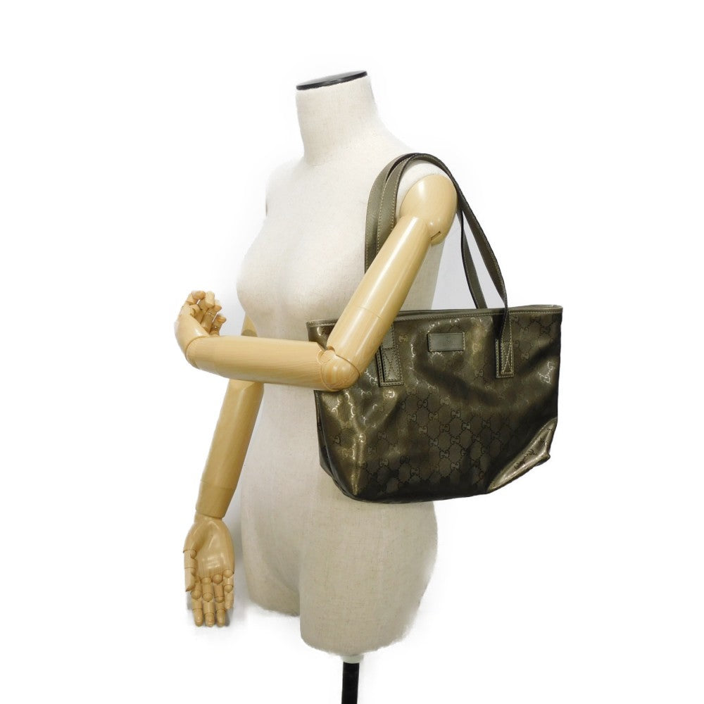 GUCCI Tote Bag 211138 GG Imprime Canvas (PVC coating) Metallic khaki Logo embossing GG IMPLEMENT TOTE