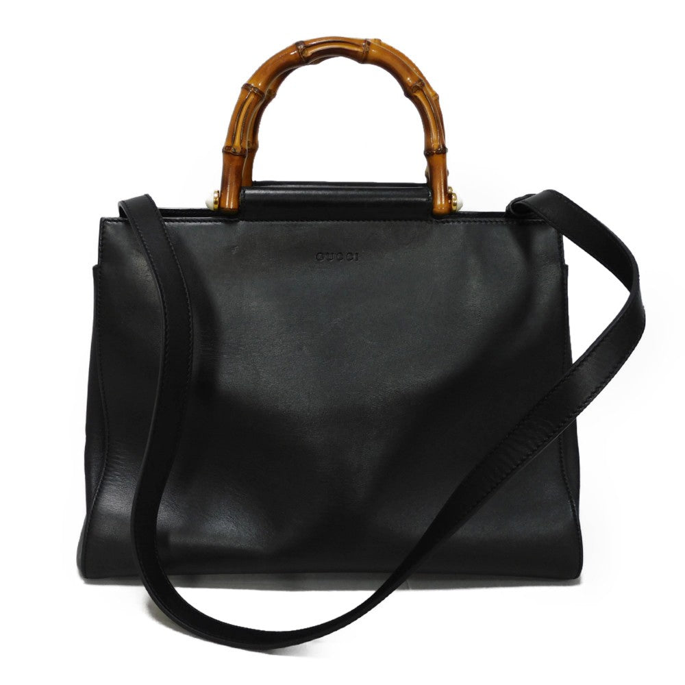 GUCCI Handbag 453766 DVU0G 1000 Smooth Calfskin Leather black Bamboo Faux Pearl Nim Fair Medium