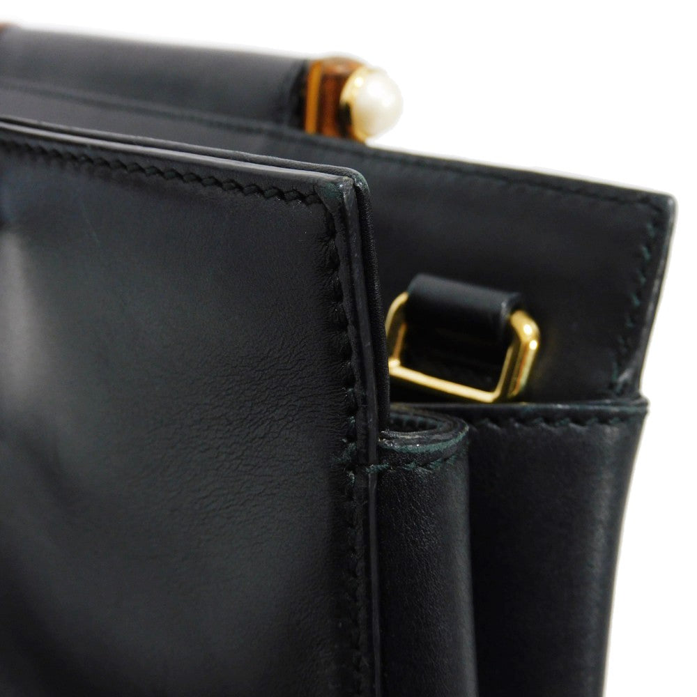 GUCCI Handbag 453766 DVU0G 1000 Smooth Calfskin Leather black Bamboo Faux Pearl Nim Fair Medium