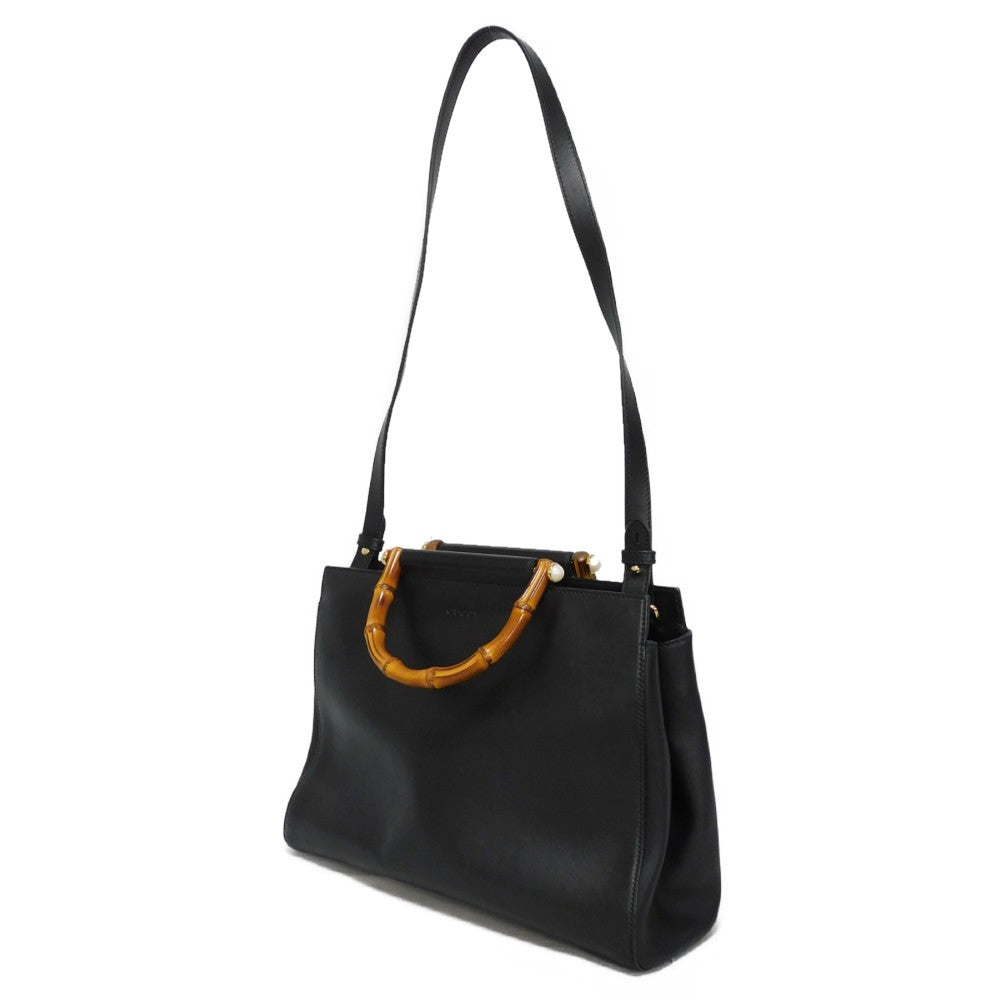 GUCCI Handbag 453766 DVU0G 1000 Smooth Calfskin Leather black Bamboo Faux Pearl Nim Fair Medium