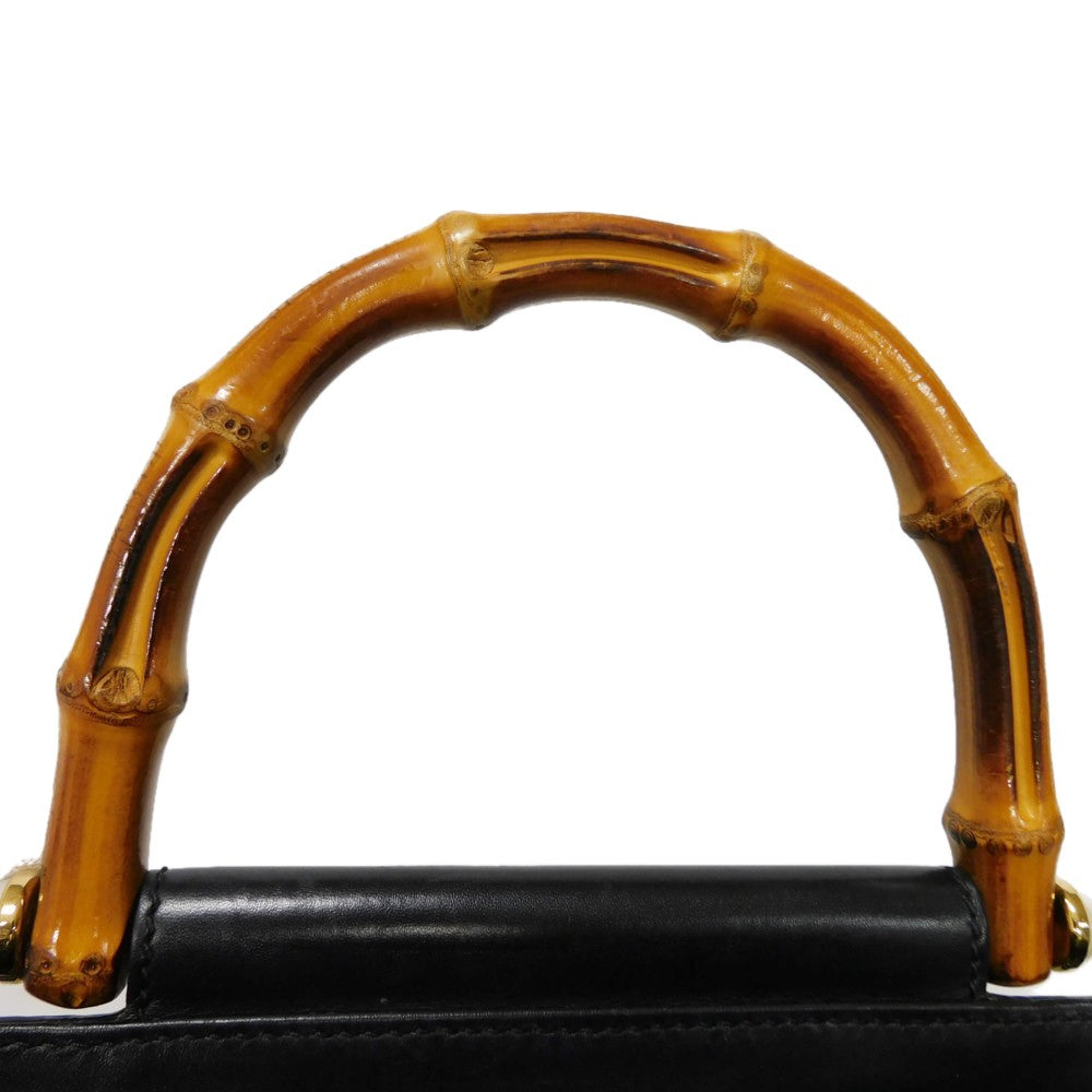 GUCCI Handbag 453766 DVU0G 1000 Smooth Calfskin Leather black Bamboo Faux Pearl Nim Fair Medium