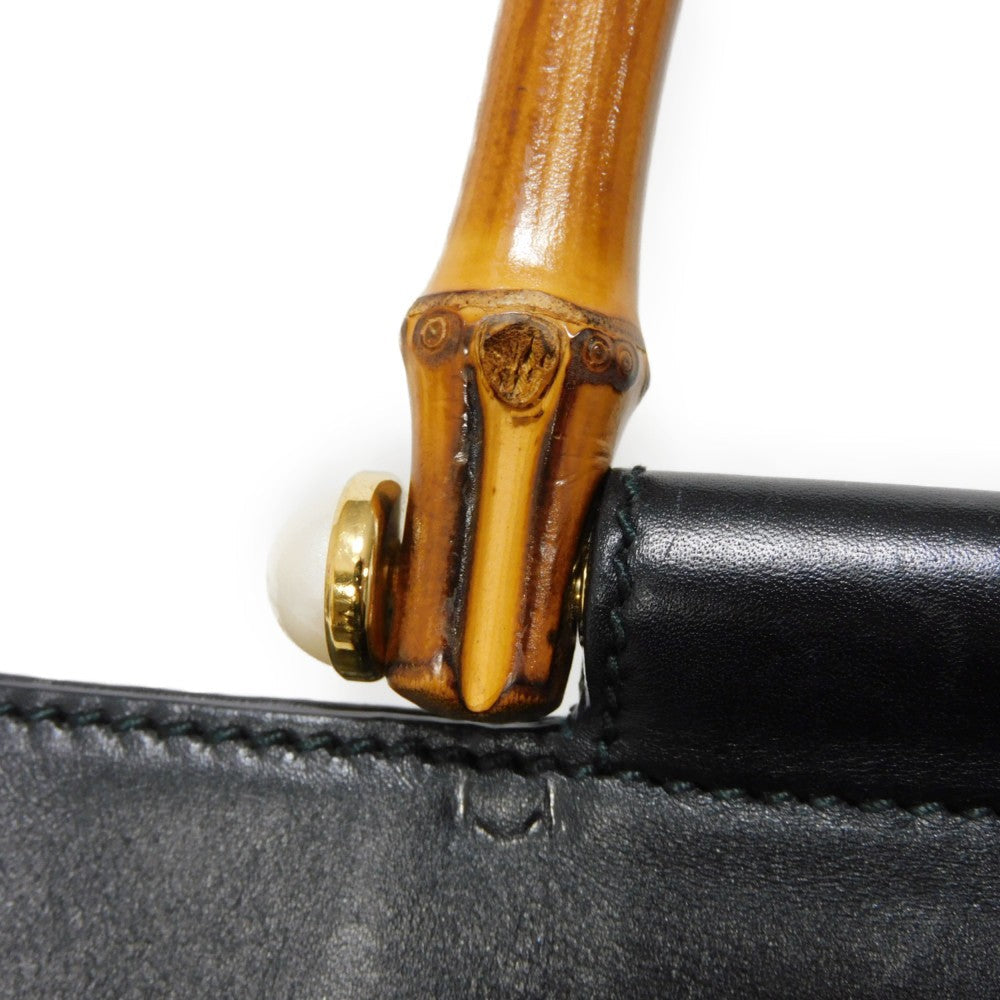 GUCCI Handbag 453766 DVU0G 1000 Smooth Calfskin Leather black Bamboo Faux Pearl Nim Fair Medium