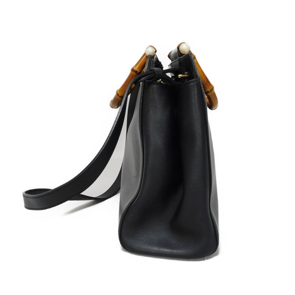 GUCCI Handbag 453766 DVU0G 1000 Smooth Calfskin Leather black Bamboo Faux Pearl Nim Fair Medium