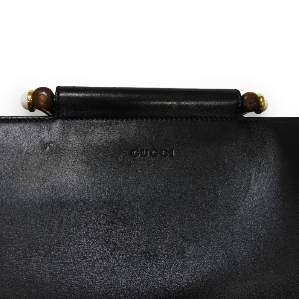 GUCCI Handbag 453766 DVU0G 1000 Smooth Calfskin Leather black Bamboo Faux Pearl Nim Fair Medium