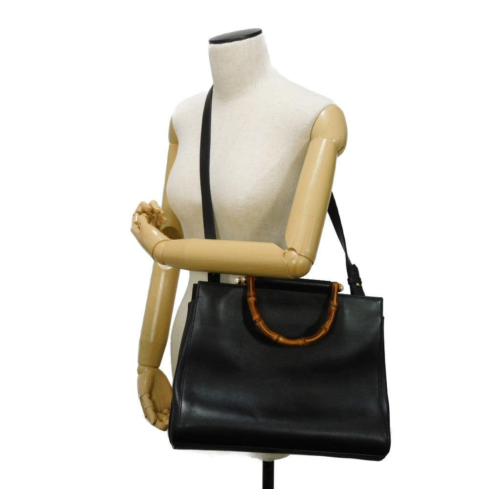 GUCCI Handbag 453766 DVU0G 1000 Smooth Calfskin Leather black Bamboo Faux Pearl Nim Fair Medium