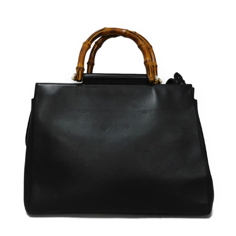 GUCCI Handbag 453766 DVU0G 1000 Smooth Calfskin Leather black Bamboo Faux Pearl Nim Fair Medium