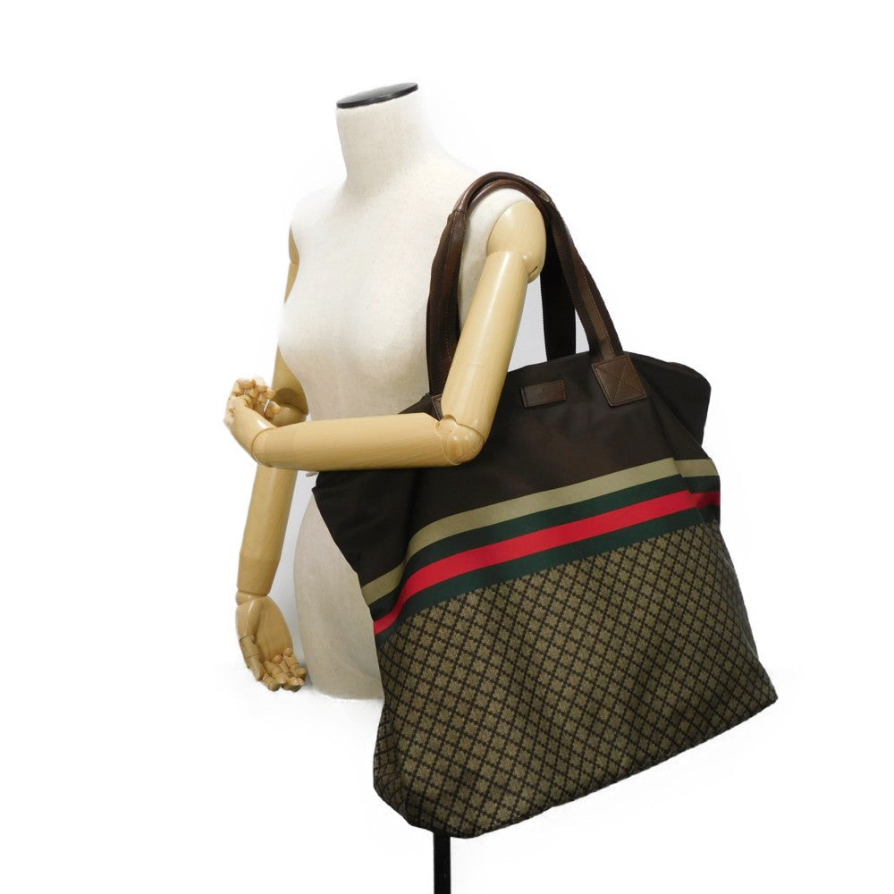 GUCCI Tote Bag 268106 Nylon Brown Web stripe Diamante Tote
