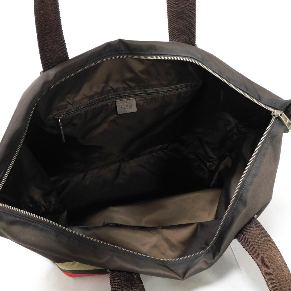 GUCCI Tote Bag 268106 Nylon Brown Web stripe Diamante Tote