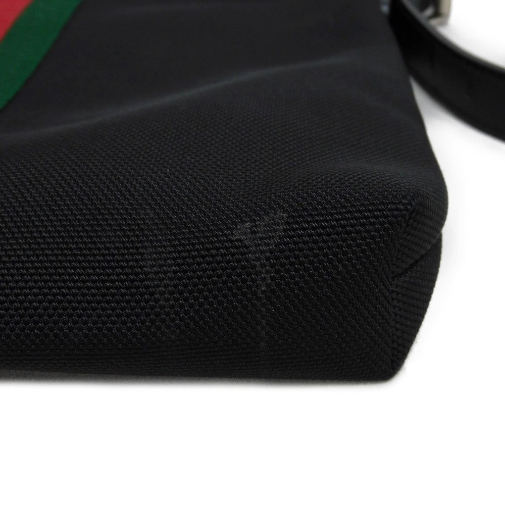GUCCI Shoulder Bag 631199 KWT7N 1060 Nylon canvas x calf leather black Web stripe Messenger bag